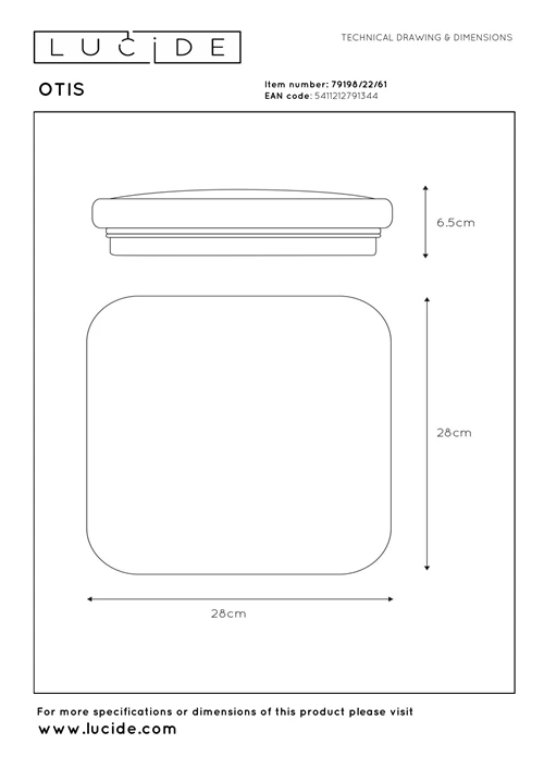 Lucide OTIS - Flush ceiling light - LED - 1x20W 3000K - Opal - technical